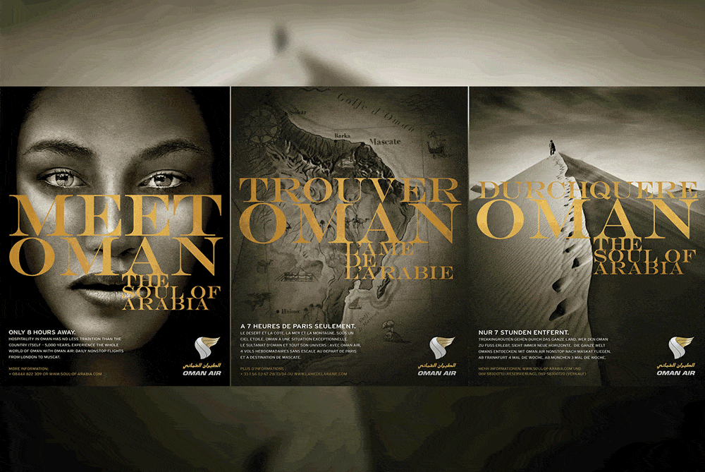 Rotating pictures of motifs with people, landscapes and maps